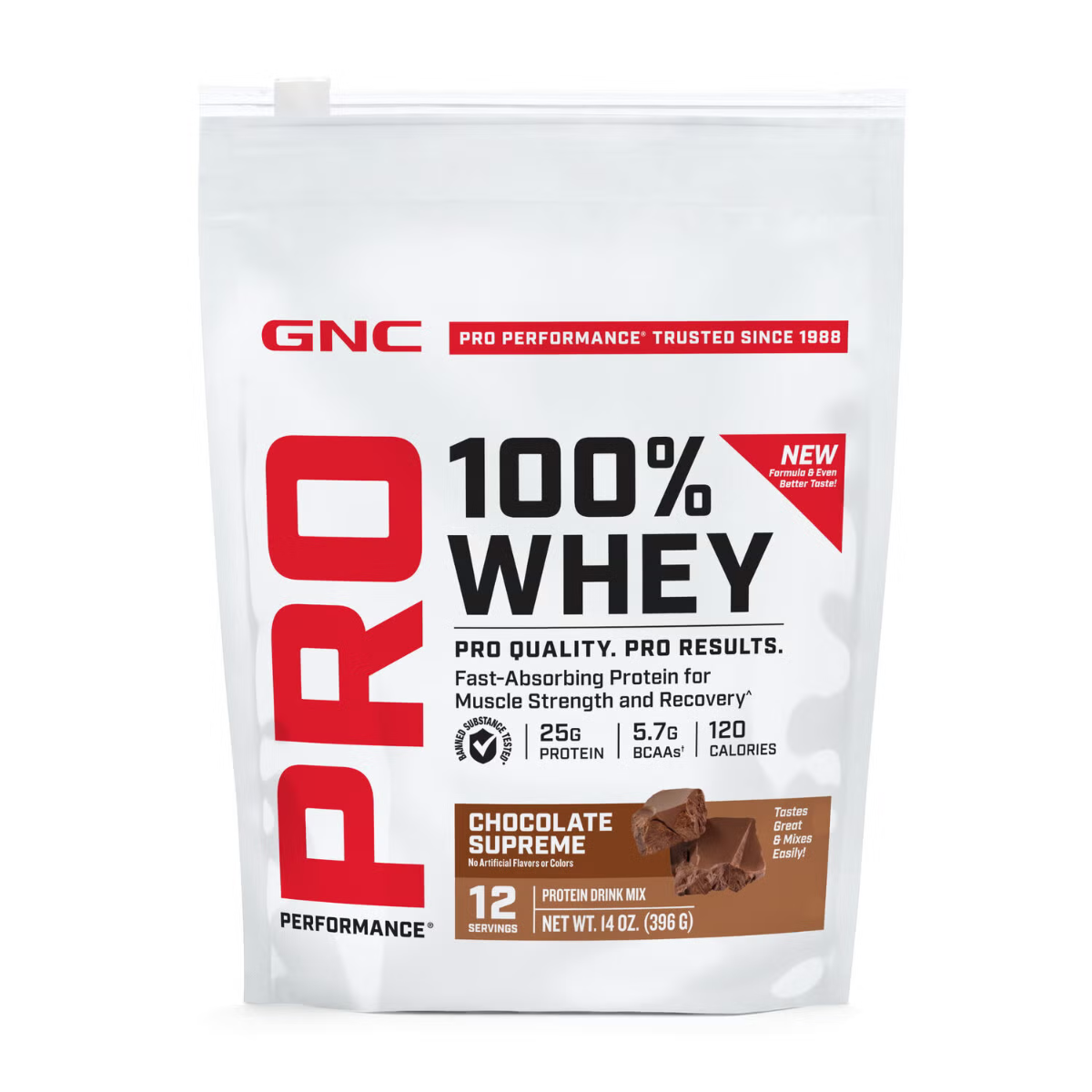 Suplimente alimentare - Gnc Pro Performance 100% Whey, Proteina Din Zer Cu Aroma De Ciocolata, Testata Antidoping, 396g