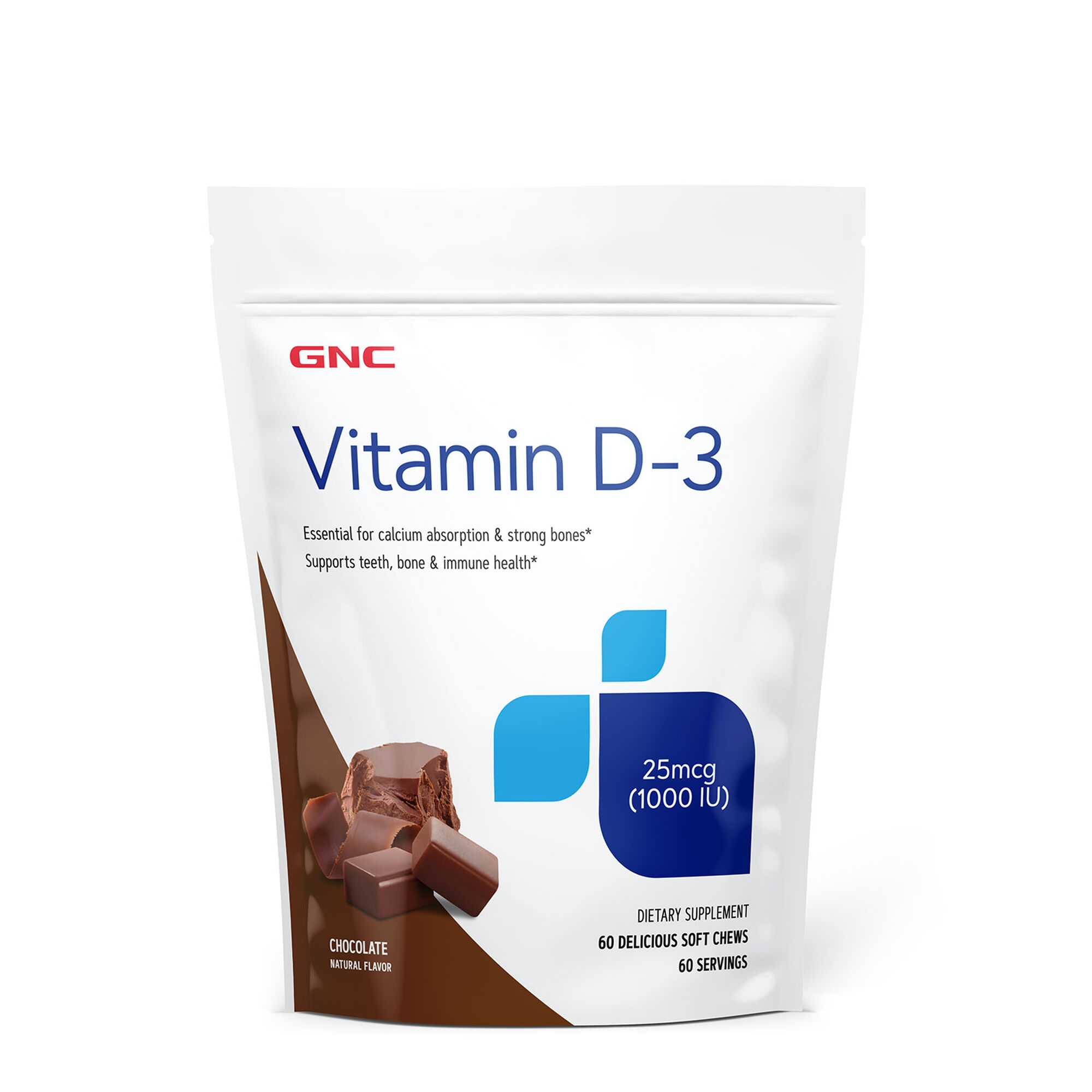 Suplimente alimentare - Gnc Vitamin Soft Chews D-3 1000 Iu, Vitamina D-3 1000 Ui Naturala 100% Din Lanolina, Cu Aroma De Ciocolata, 60 Caramele 