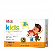 GNC Milestones® Kids Microbio Complex Fast Stix, Probiotice pentru Copii 4+ Ani cu Aroma de Vanilie si Banane, 30 Plicuri