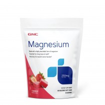 GNC Magnesium 250 mg, Magneziu, cu Aroma Naturala de Capsuni, 60 Caramele 