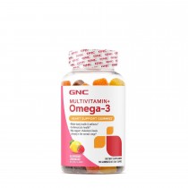 GNC Multivitamin + Omega-3 Heart Support Gummies, Jeleuri cu Multivitamine si Omega-3 cu Aroma de Limonada de Zmeura, 90 Jeleuri