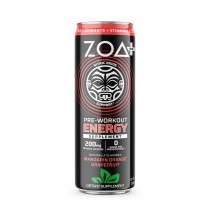 ZOA™ + Pre-Workout Energy Drink Zero Sugar, Bautura Energizanta Fara Zahar cu Aroma de Mandarine si Grapefruit, 355 ml