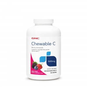GNC Chewable C 500 mg, Vitamina C Masticabila, Aroma de Mix de Fructe 180 tb