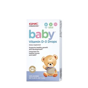 GNC Milestones® Baby™ Vitamin D-3 Drops, Vitamina D-3 Picaturi Pentru Bebelusi Naturala 100%  din Lanolina, 7.5 ml
