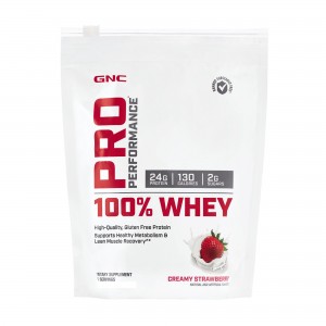 GNC Pro Performance® 100% Whey, Proteina din Zer, cu Aroma de Capsuni, 408 g
